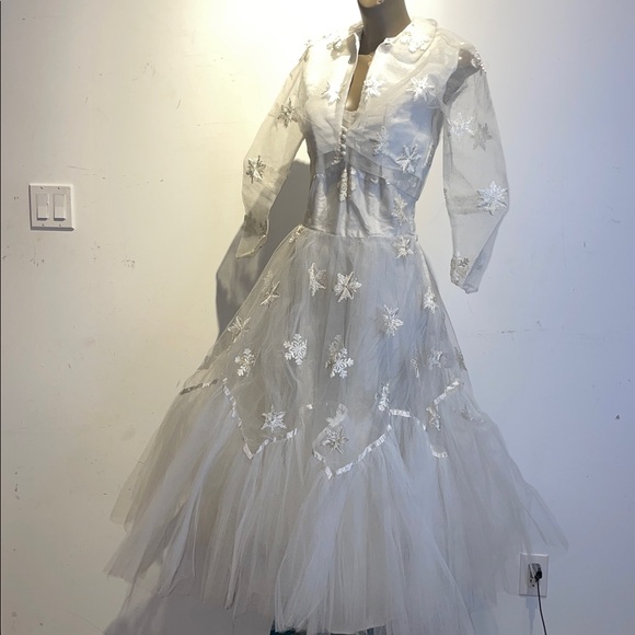 Vintage 1950’s wedding prom dress jacket set snowflake - Picture 3 of 8
